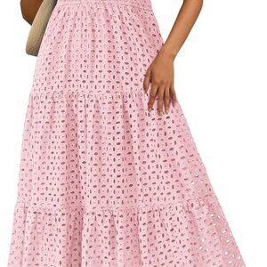 Womens 2025 Summer Maxi Dress Short Sleeve V Neck Hollow Out Eyelet A Line Long